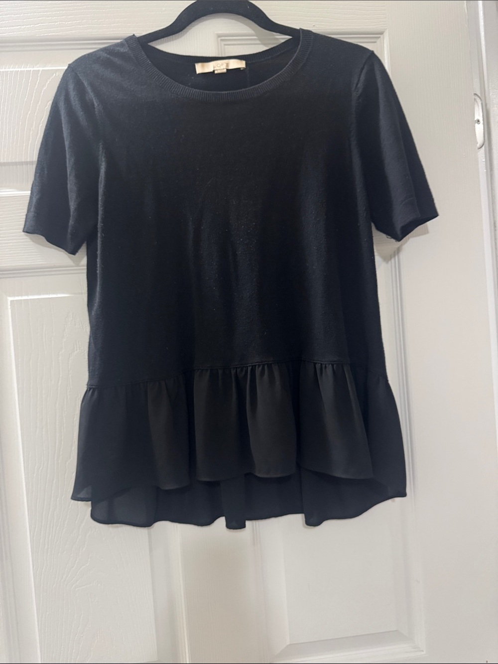 LOFT Black Short-Sleeve Ruffle Hem Tee